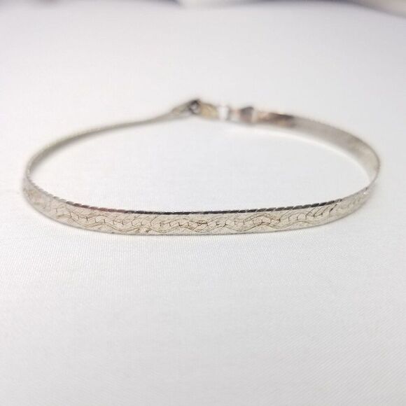 Vintage Sterling Silver Herringbone Flat Chain Bracelet, Made in Italy, Milor - Picture 6 of 7